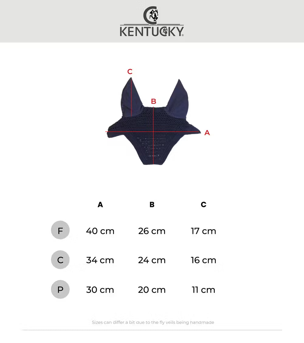 Measurement chart for a horse bridle with Kentucky branding on a white background